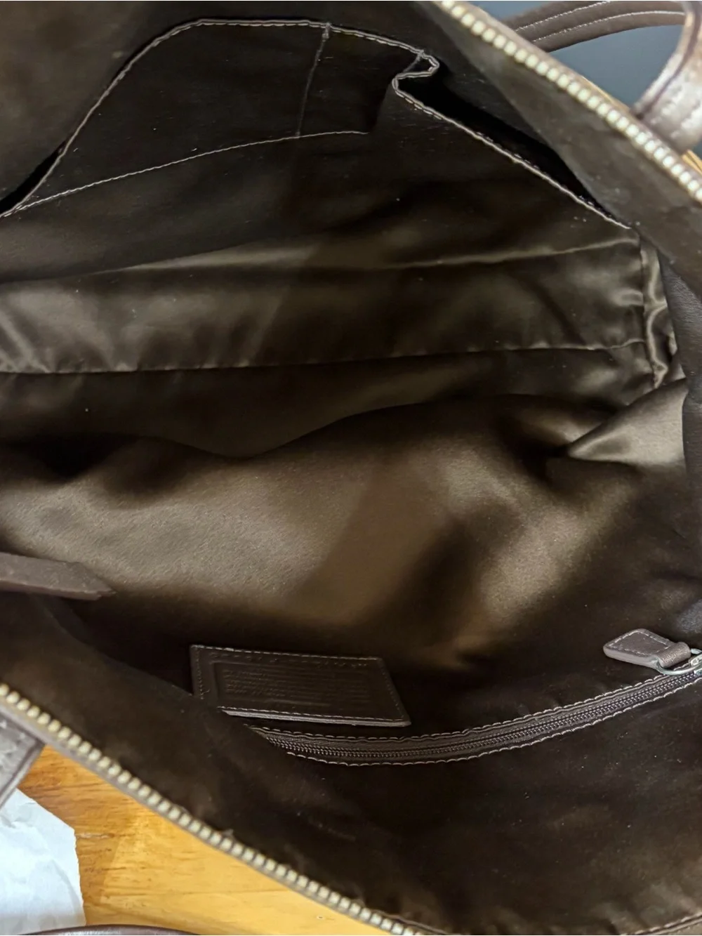 Coach Laura Signature Logo Tote Bag Purse Brown Khaki Zip Closure
